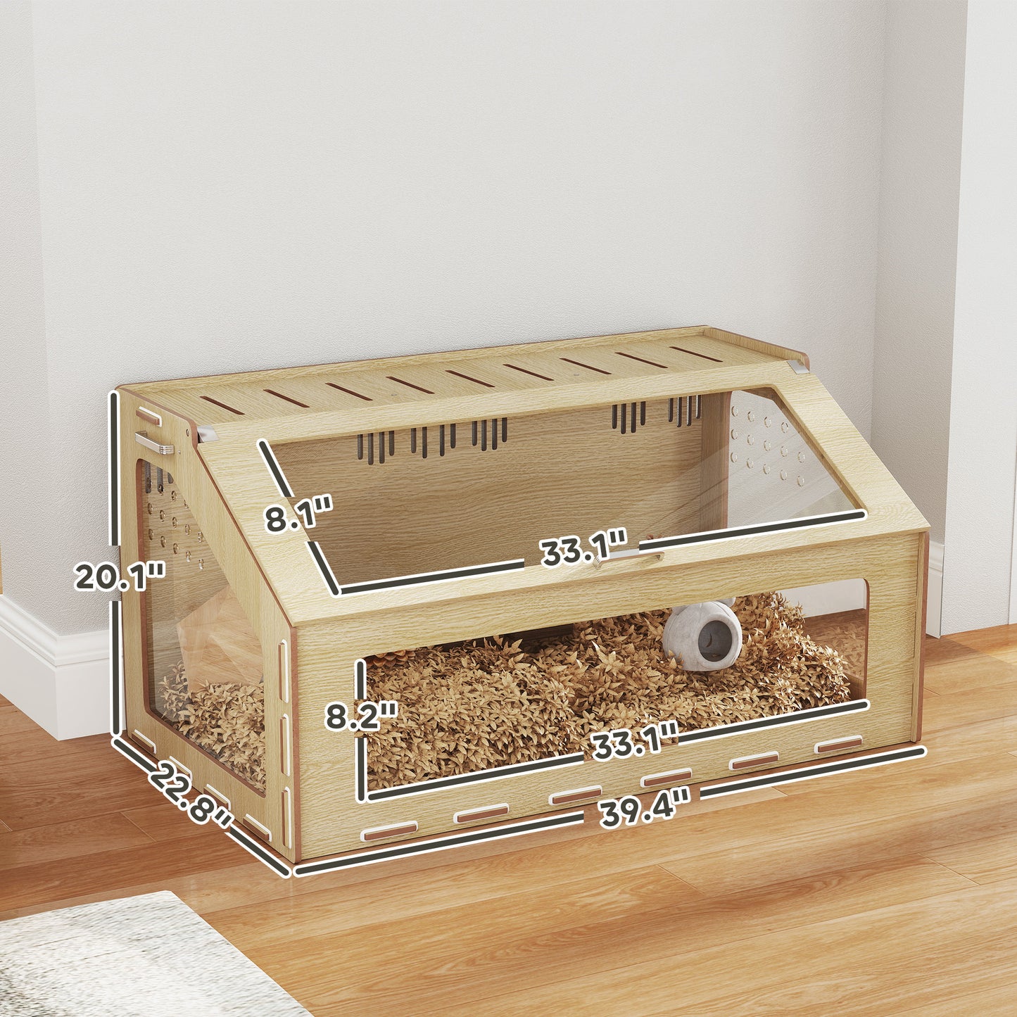 US Local 39 Inch Hamster Cage Habitat With Acrylic Window & Openable Top For Hamster, Gerbil, Guinea Pig, Rat, Oak