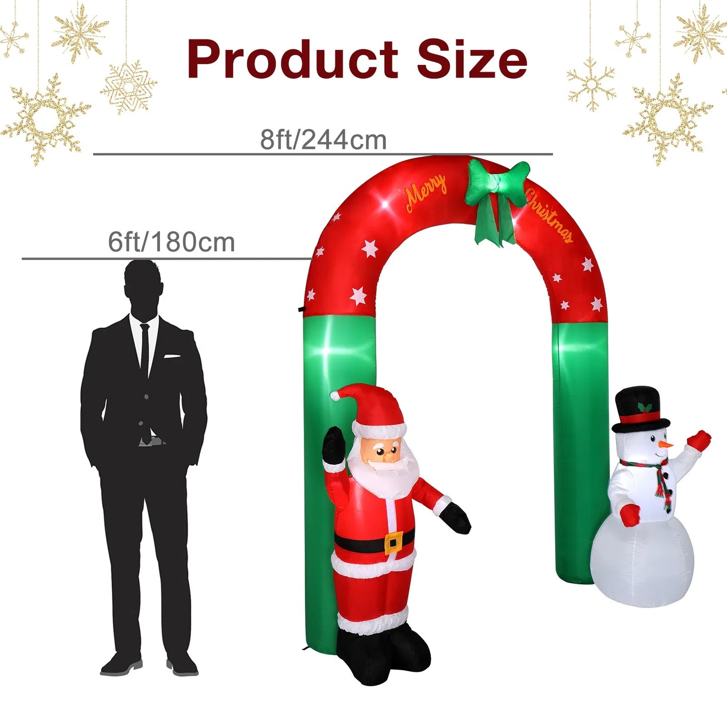 US Local 8ft With Santa Snowman 7 Lights Inflatable Festive Arch Decoration
