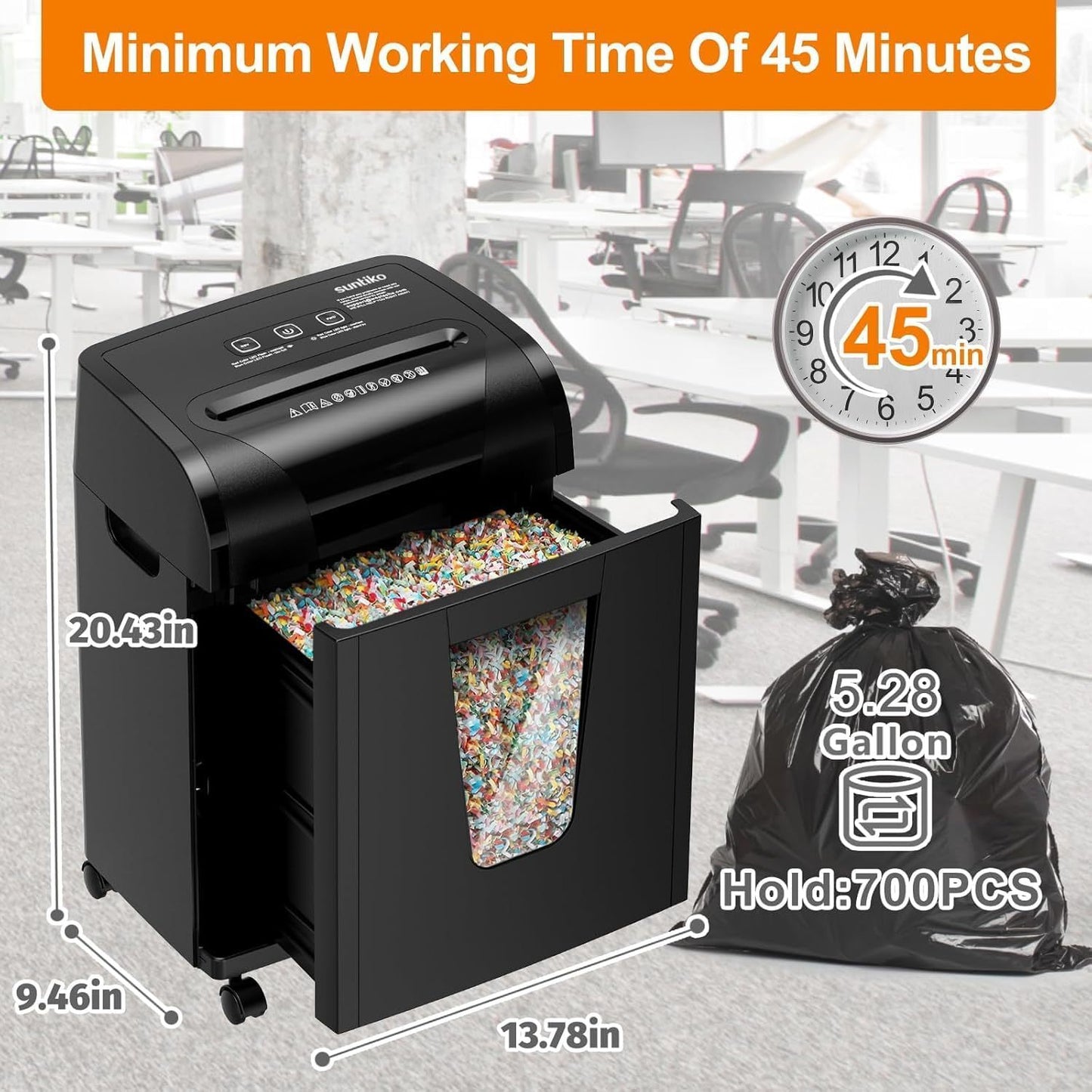 US Local Woolsche Paper Shredder,18 Sheet Cross Cut Level P4,Shred Paper,Credit Card,CD,With Large Pull Out Bin,Insert Auto Jam Proof System Shredder For Home&Office