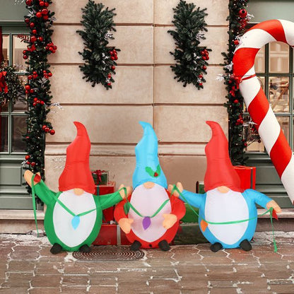 6.6 FT Lighted Christmas Inflatable Decoration, Inflatable Three Christmas Gnomes Elves, Funny Blow Up Yard Decorations With Built-in LED Lights For Holiday Party Front Yard Lawn Garden Decor