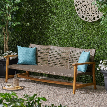 US Local HAMPTON WOOD   WICKER 3 SEATER