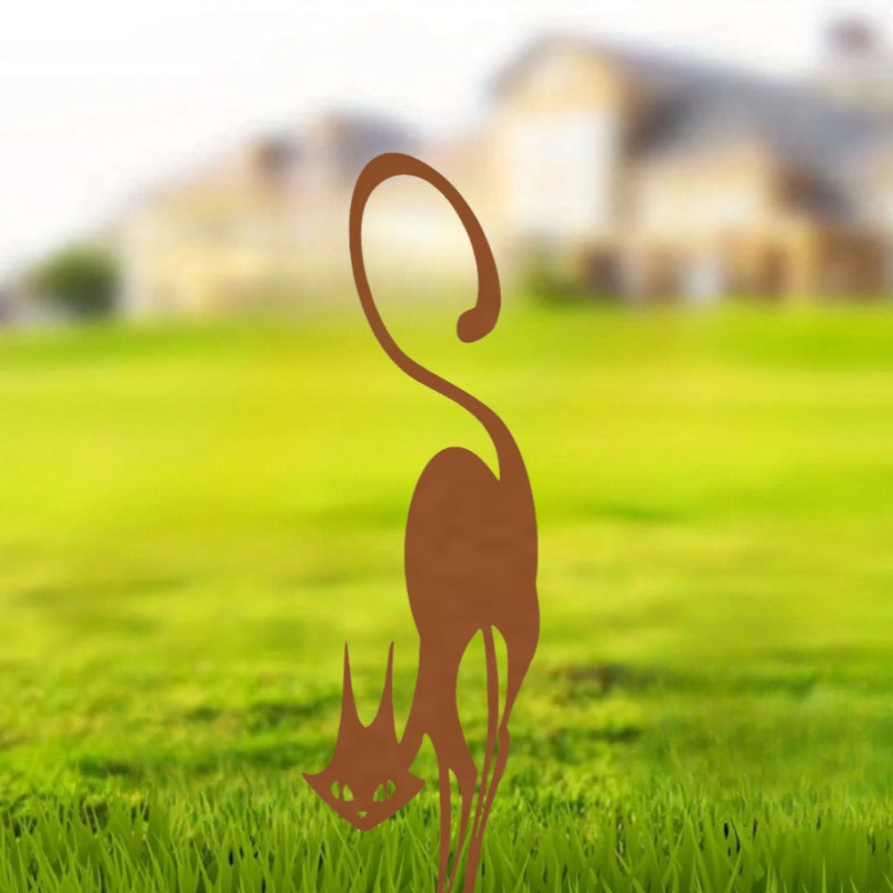 US Local 1pc Charming Rusty Series of Wrought Iron Crafts - Cat Halloween Fence Ornaments. Outdoor Garden Statue Ornaments for Garden Party Decor.
