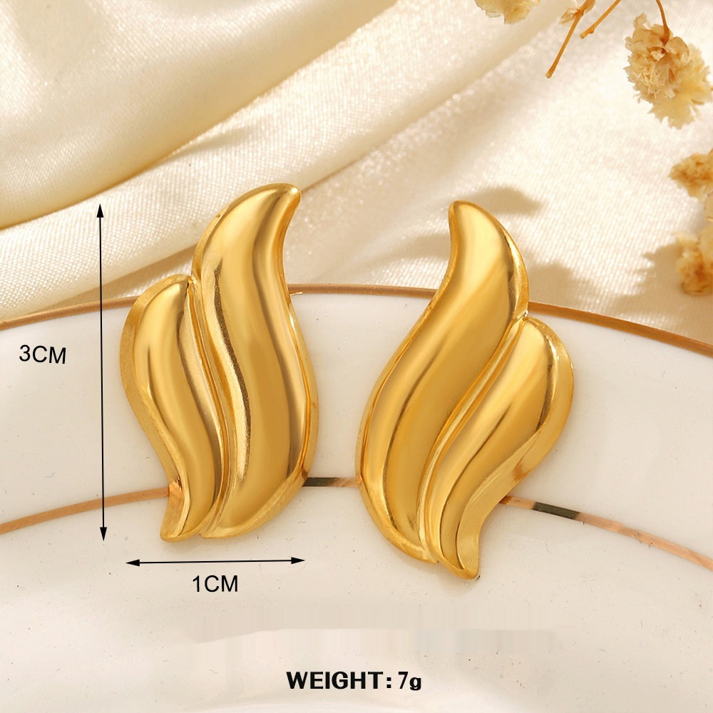 Geometric Round Personalized Hip Hop Fan-shaped Wings Real Gold Plated Earrings