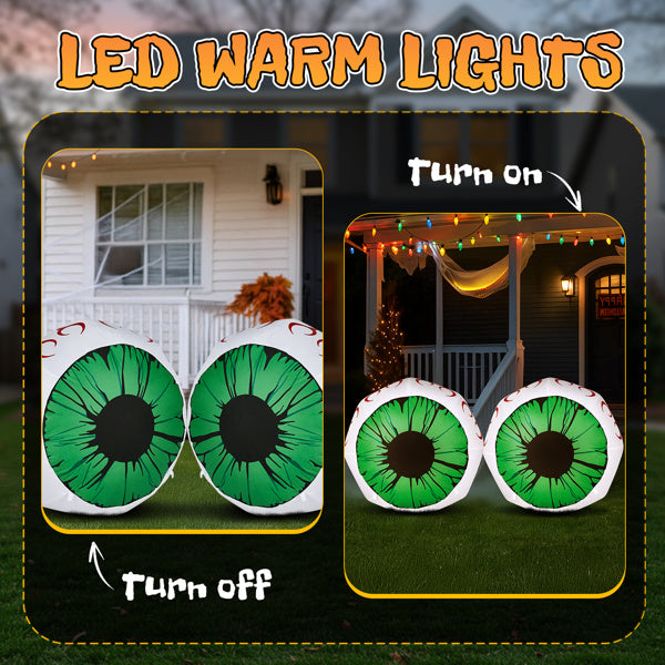 2PCS 3ft Green Eyed Ball ,2 White LED Lights Halloween Inflatable Decoration 12V