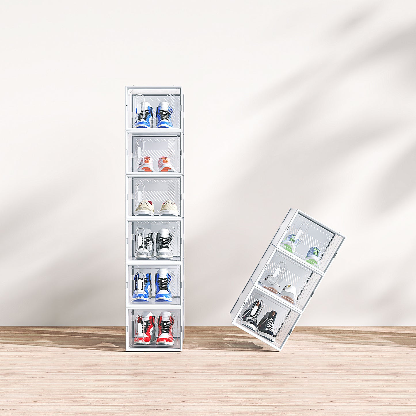 US Local White Medium 6PCS 35x25x19cm Shoebox, Plastic, Grid, Free Combination