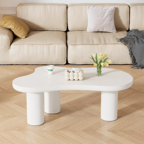 UK Local Irregular White Painted Coffee Table, Cloud Shaped Coffee Table Tea Table End Table, Modern Coffee Table With 3 Legs, For Living Room Furniture, 107x66x40.5 Cm