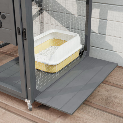 US Local Catio Outdoor Cat Enclosure Window Access, 4 Tiers Cat House With Wheels, Resting Box & Waterproof Roof, Indoor Large Cat House Cage, Gray