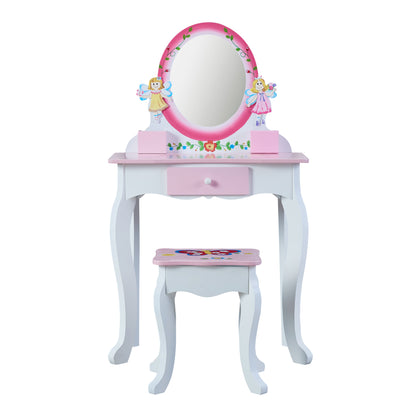 US Local Wooden Makeup Dresser Furniture Girls Mirrored Dressing Table For Kids