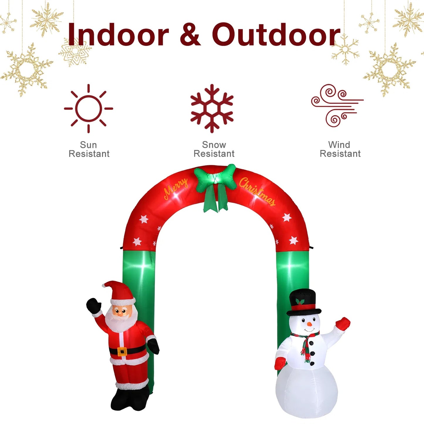 US Local 8ft With Santa Snowman 7 Lights Inflatable Festive Arch Decoration