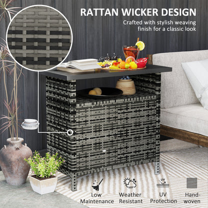 US Local Wicker Outdoor Storage Cabinet With Two Doors And Shelf For Outdoor Pool Towel Storage, Mixed Gray