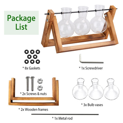 US Local 1Pc Desktop Glass Planter Bulb Plant Terrarium With Wooden Stand Air Planter Glass Vase Metal Swivel Plant Vase For Hydroponics