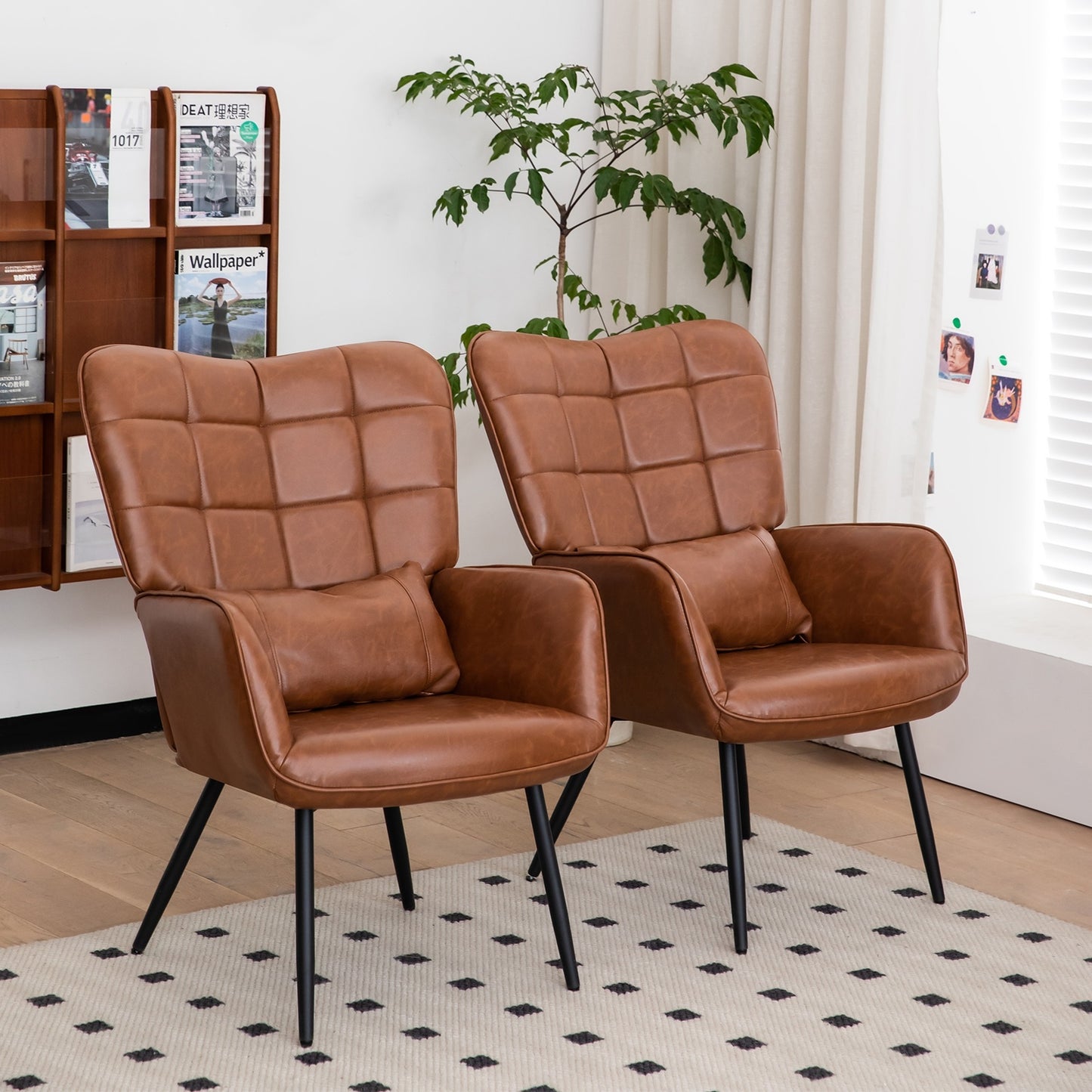 US Local Bonded Leather Armchair, Modern High Back Accent Chair With Metal Legs