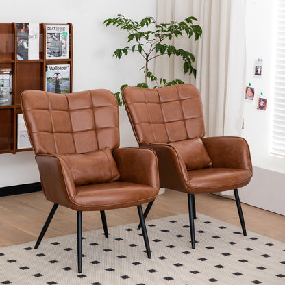 US Local Bonded Leather Armchair, Modern High Back Accent Chair With Metal Legs