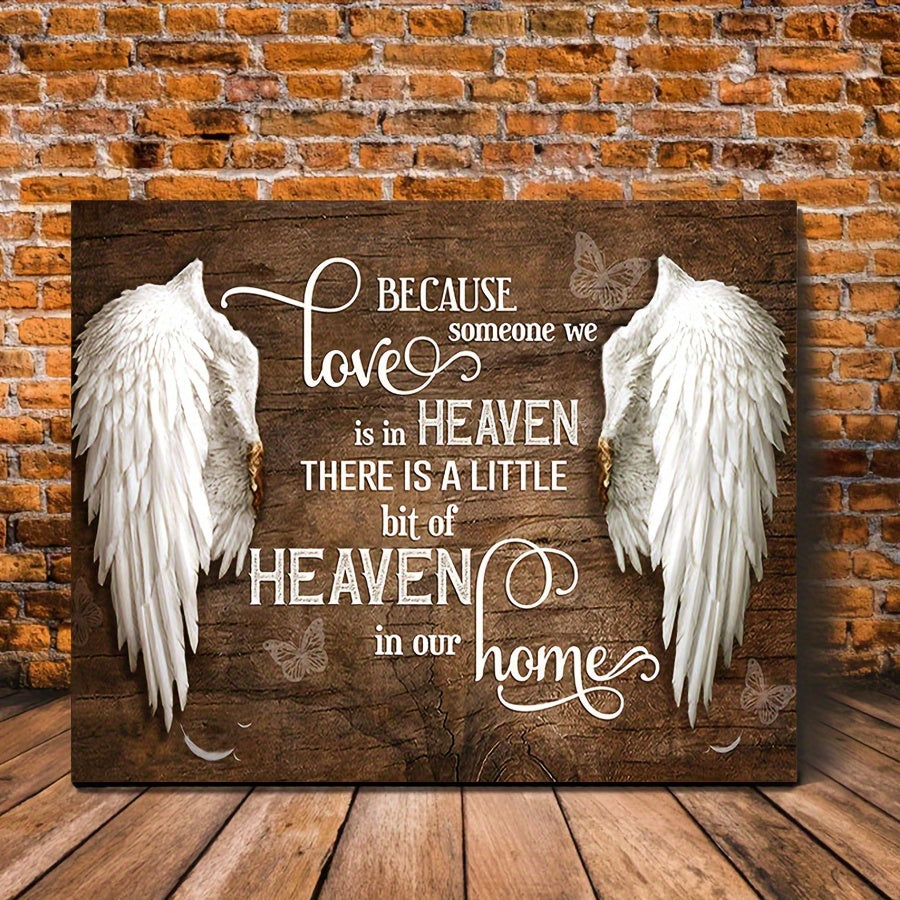 US Local 1 Wooden Frame Canvas Painting, Commemorative Wall Art Canvas Heavenly Angel Wings At Home, Framed Wall Art Print, Suitable For Living Room And Bedroom, Home Decoration, Holiday Gift For Her Or Him