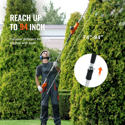 US Local VEVOR 20V Cordless Hedge Trimmer, 18 Inch Double-edged Steel Blade, Pole Hedge Trimmer Kit 20V Battery, Fast Charger Included, Telescoping Design For High Branches