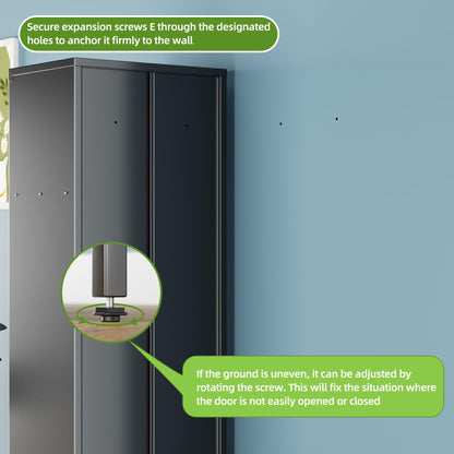 US Local 1 Door Metal Locker With Hanging Rod,Metal Storage Locker With Mesh,Suitable For Gym,Basketball Gym,Gymnasiums,Utility Room,Assembly Required,Black