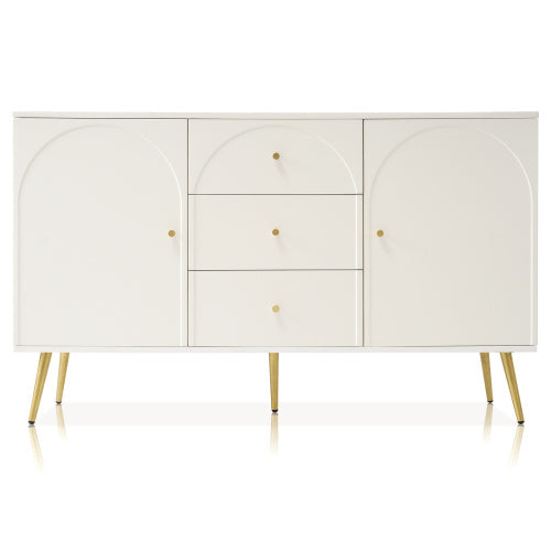 UK Local Sideboard Cabinet For Living Room, Chest Of Drawers With 2 Doors And 3 Drawers, Adjustable Shelf, Cream White, 40D X 140W X 84H CM
