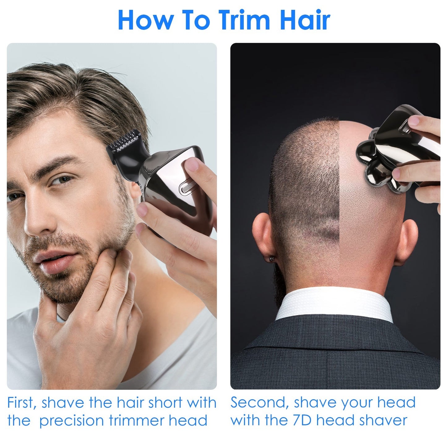 US Local 1Pc Head Shavers For Bald Men 5 In 1 7D Electric Rotary Razor Rechargeable Cordless Head Beard Trimmer Shaver Kit IPX6 Waterproof Dry Wet Grooming Kit With 3 Combs