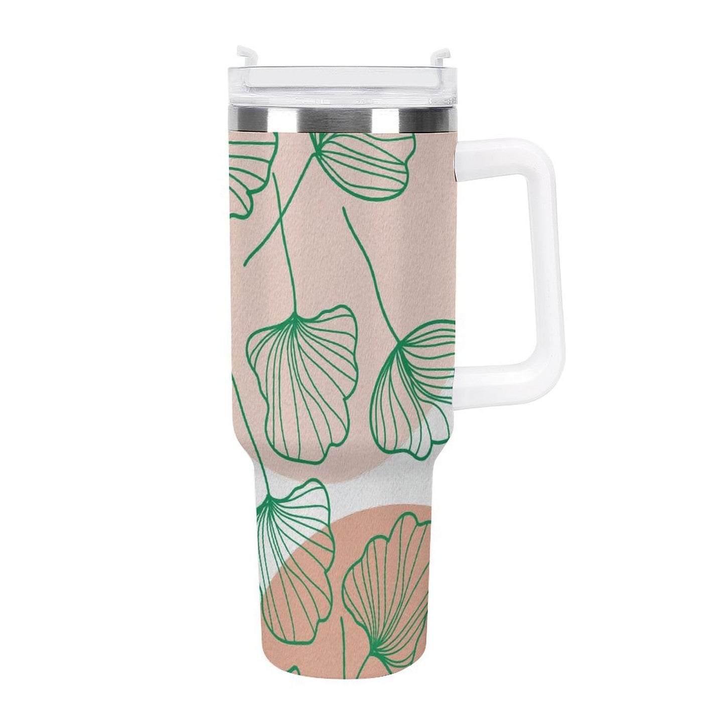PHDT00212 POD US Local Tumbler 40oz Large Capacity Car Cup Green Leaves, Lines
