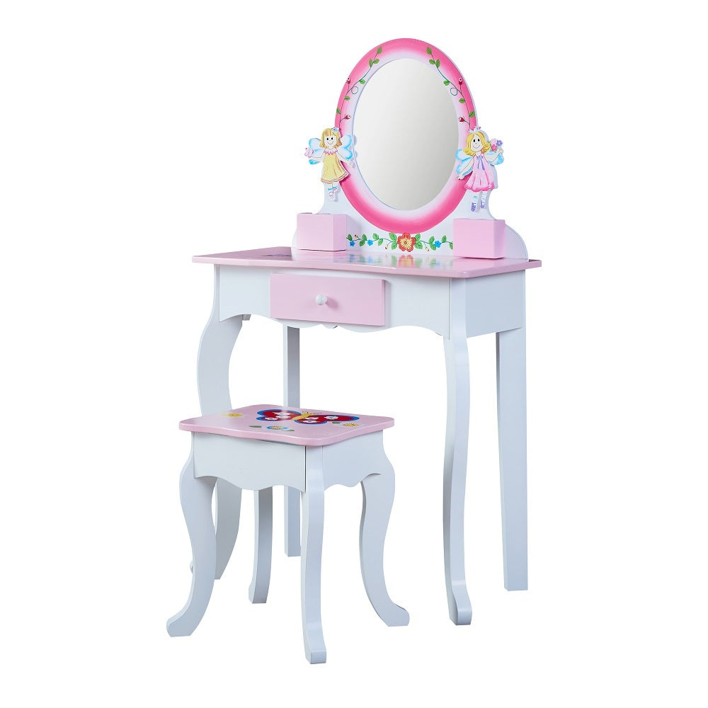 US Local Wooden Makeup Dresser Furniture Girls Mirrored Dressing Table For Kids