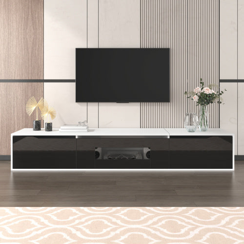 UK Local TV Cabinet, High-gloss TV Cabinet, Matching Colours In White And High-gloss Black, With Colour-changing LED Lights.only Front Cabinet Door High-gloss