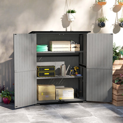 US Local Wood Storage Shed, Outdoor Garden Shed With Asphalt Roof, 2 Shelves, Lockable Doors And Adjustable Feet, Gray