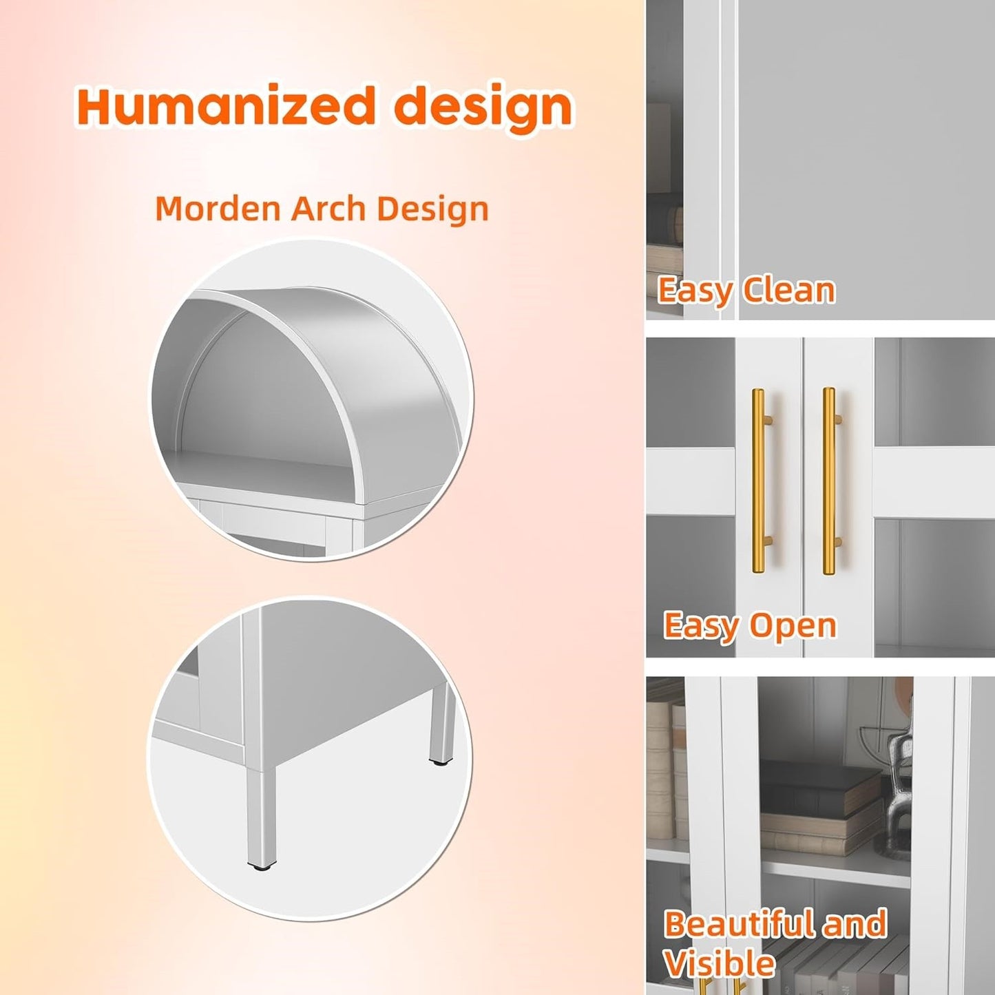 US Local Metal Arched Household Storage Cabinet In Black And White Color