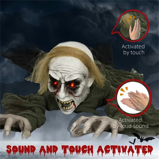 CA Local 66 Outdoor Halloween Decoration Crawling Zombie, Animated Prop Decor With Sound Activated, Light Up Eyes