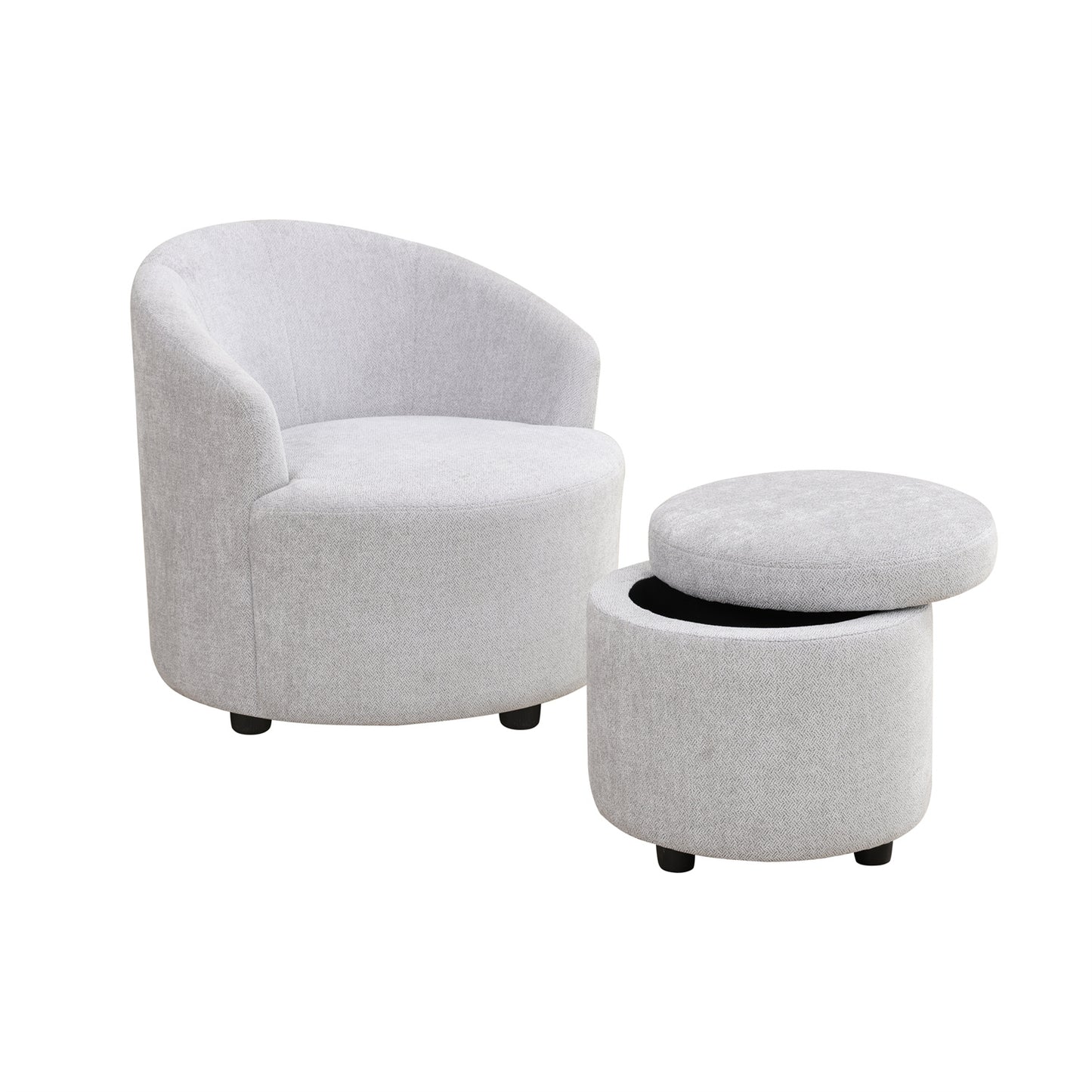 US Local Sofa Stool Set With Storage Function, Grey-White Breathable Sackcloth