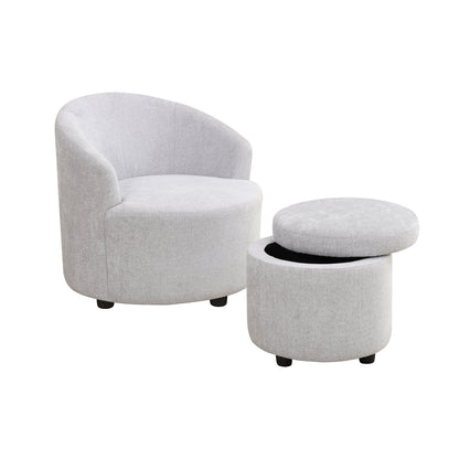 US Local Sofa Stool Set With Storage Function, Grey-White Breathable Sackcloth