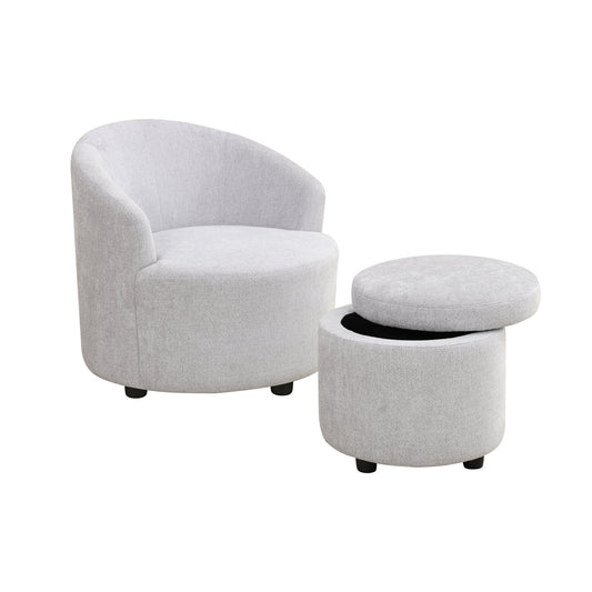 US Local Sofa Stool Set With Storage Function, Grey-White Breathable Sackcloth