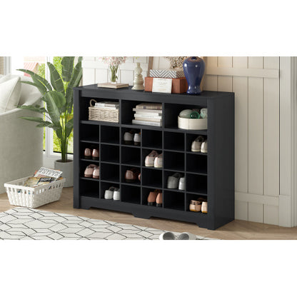 US Local Stylish Design 24 Shoe Cabinet Console, Modern Shoe Cabinet With Curved Base, Multifunctional Sideboard, High Quality, For Corridor, Bedroom, Living Room, Black