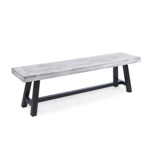 US Local Light Grey Sandblast Finish Acacia Wood Dining Bench With Black Rustic Metal Finish Frame