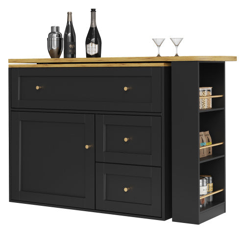 UK Local Extendable Bar Table With Storage Space  138-204x39x105cm  Kitchen Cabinet Sideboard With Snack Shelf, Telescopic Bar Table, High Table, Bistro Table  High Table,Kitchen Island, Black