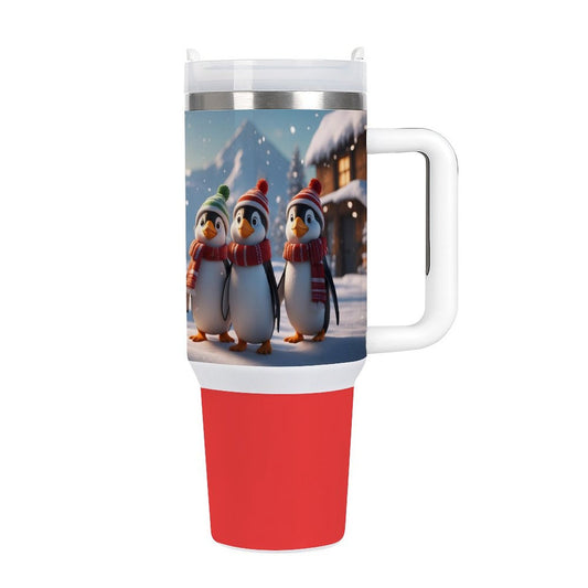 USA Local Large Capacity Car Cup Xmas Penguin_4 Red 40oz