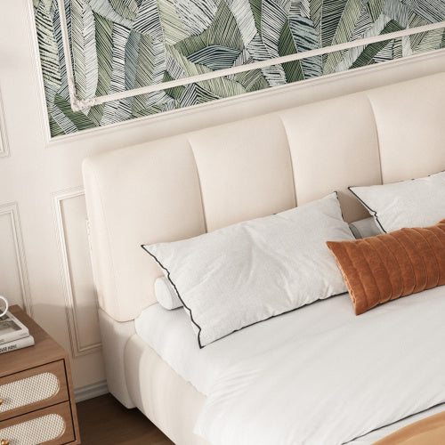 UK Local Upholstered Bed, For Adults And Teenagers, 4ft6 Double Bed 135x190cm, Durable And Sturdy, Soft Headboard, MDF  Velvet  Plywood, White