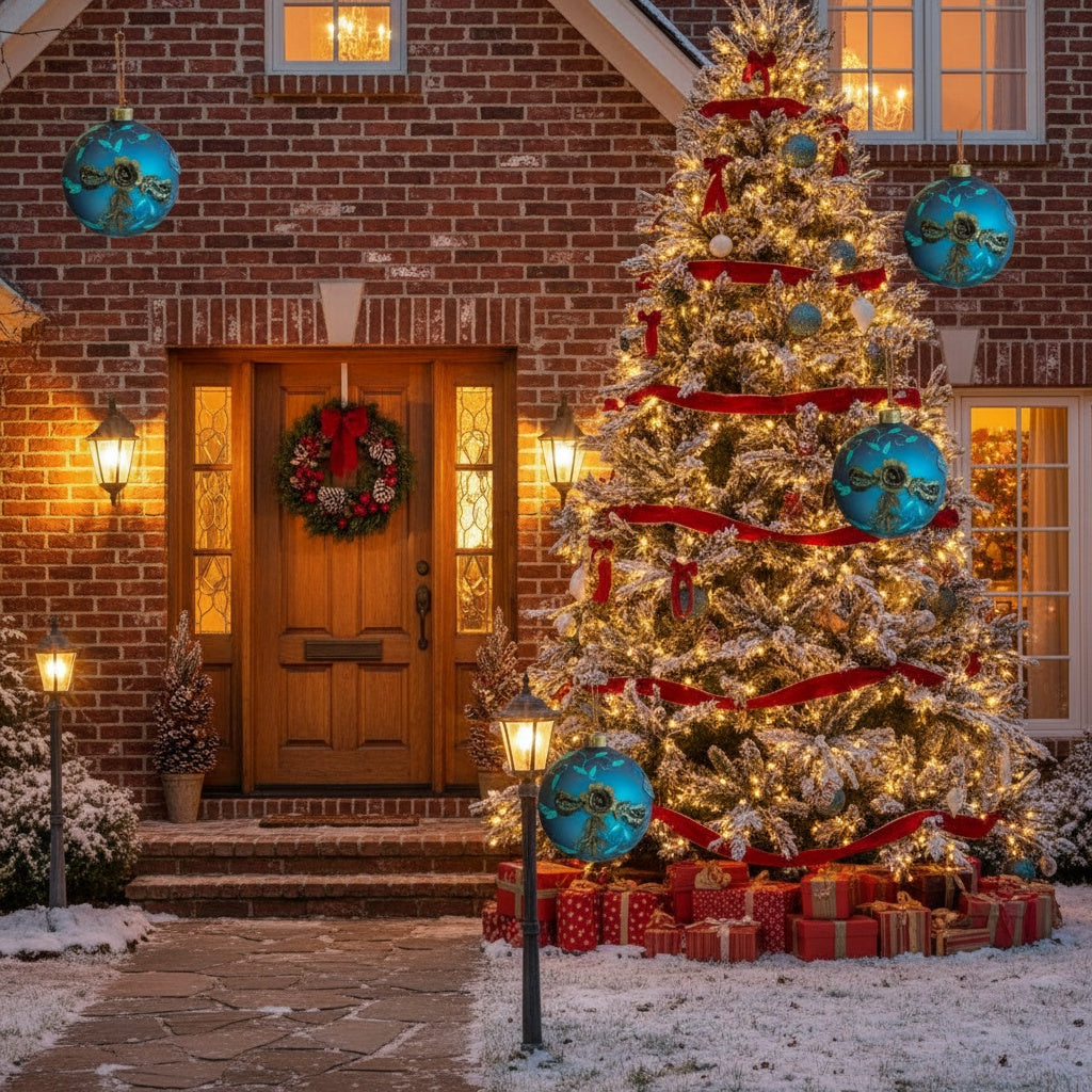 US Local 4PCS Set 4.7in Christmas Glass Ball Ornaments Shiny Hanging Tree Decor Home Holiday Party Supplies