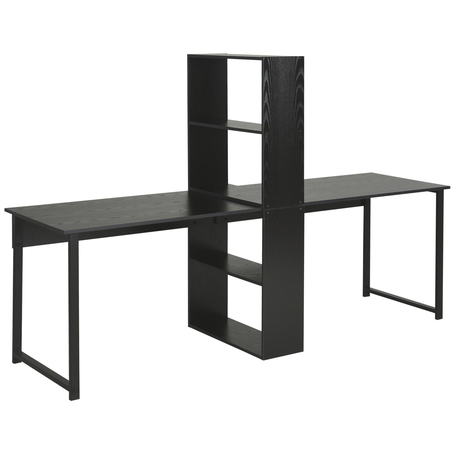 US Local Extra Long 2-Person Desk With Bookshelf Black Home Office Workstation Combo