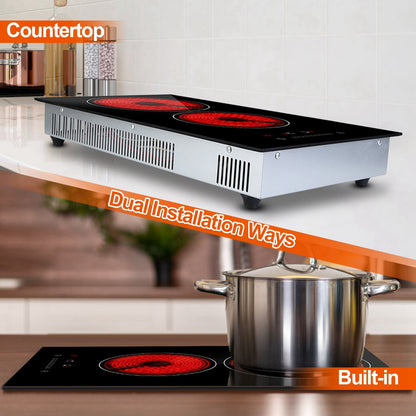 US Local 1Pc Dual Induction Burners Electric Cooktop 110V Total 1900W Electric Stove Built In Electric Ceramic Stove With Timer Setting 9 Firepower Levels Over Heating Protection