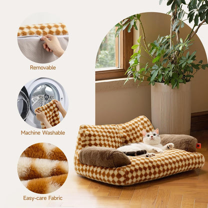MEWOOFUN Cat Bed For Indoor Cats, Washable Dog Beds For Small Medium Dogs & Cats, Fluffy Cat Couch With Non Slip Bottom, 26x19x13 Inch Brown, 26.0 L X 19.0 W X13.0 Th
