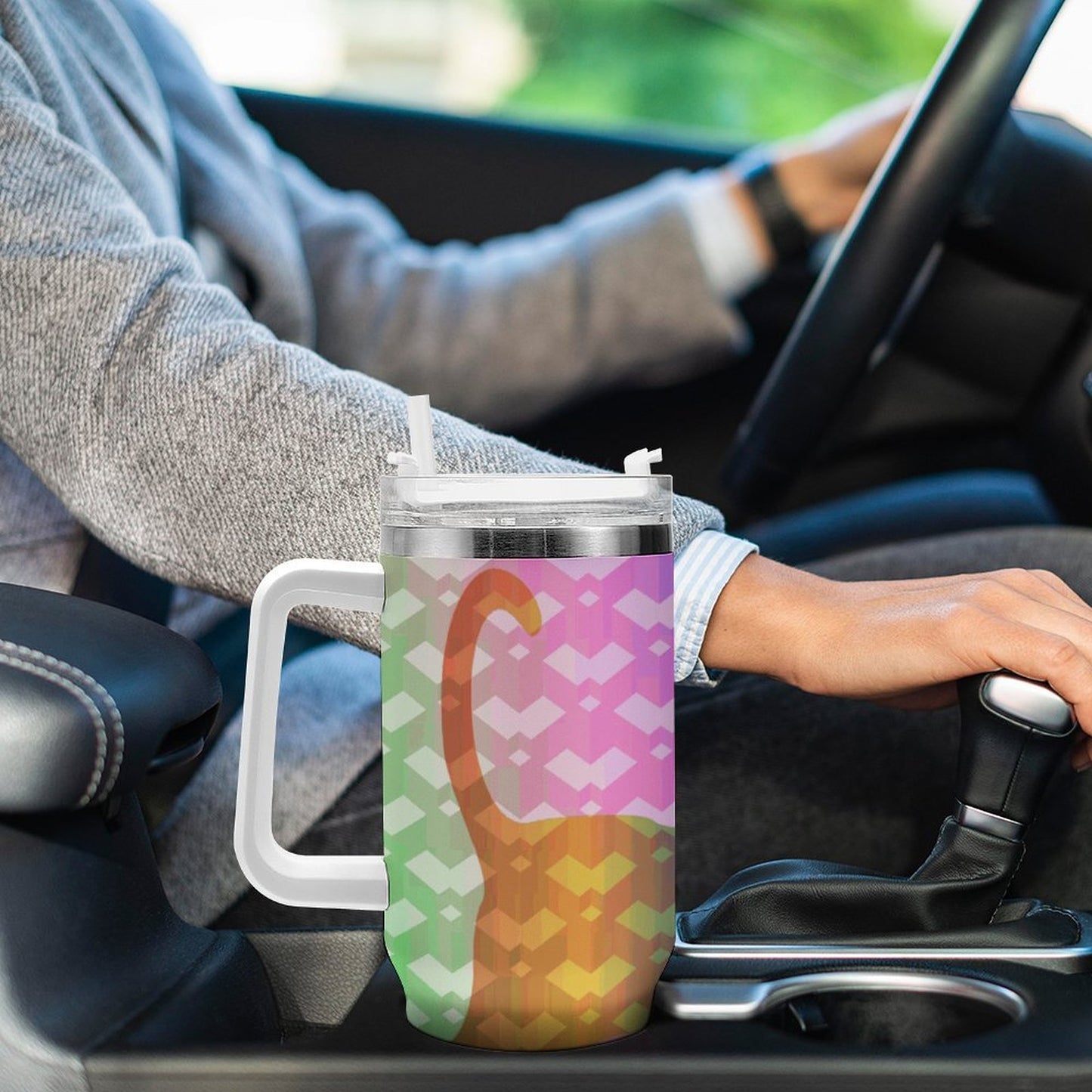 PHDT00438 POD US Local Tumbler 40 oz Large Capacity Car Cup Rainbow, Cat