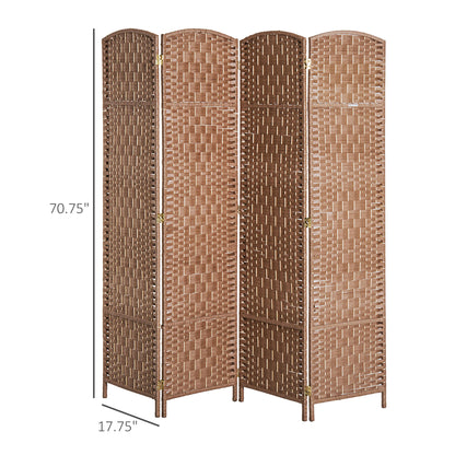 US Local 6FT Tall 4-Panel Wicker Weave Room Divider, Folding Privacy Screen, Portable Partition For Bedroom & Home Office, Natural
