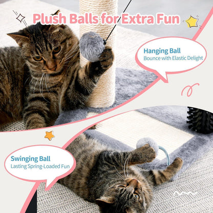 US Local Small 4-in-1 Cat Tree Tower With Self-grooming Brush And Natural Sisal Scratching Post, Soft Plush Cat Bed And Hanging Ball, Suitable For Indoor Kittens