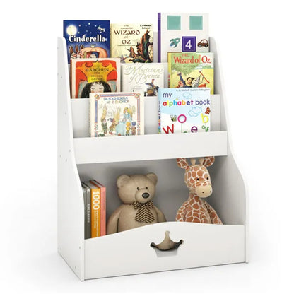 US Local Kids 3-Tier Bookshelf & Toy Storage White - Open Compartment  Hidden Back Space