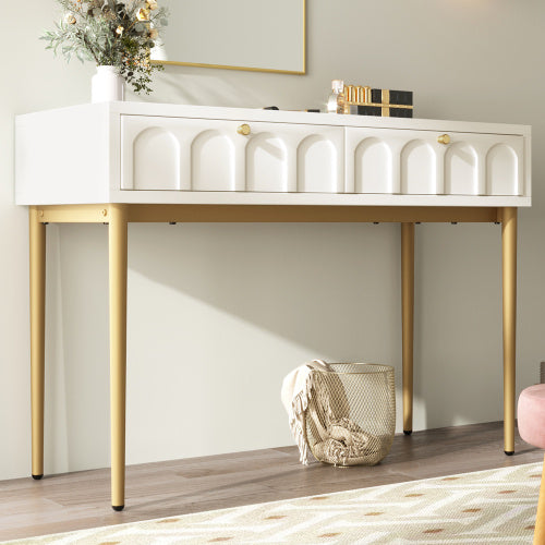UK Local Dressing Table With 2 Drawers 76.5 Cm High ,Chest Of Drawers Bedroom Highboard White Sideboard Chest Of Drawers For Bedroom, Cream-White -H76.5 W100 D45 Cm
