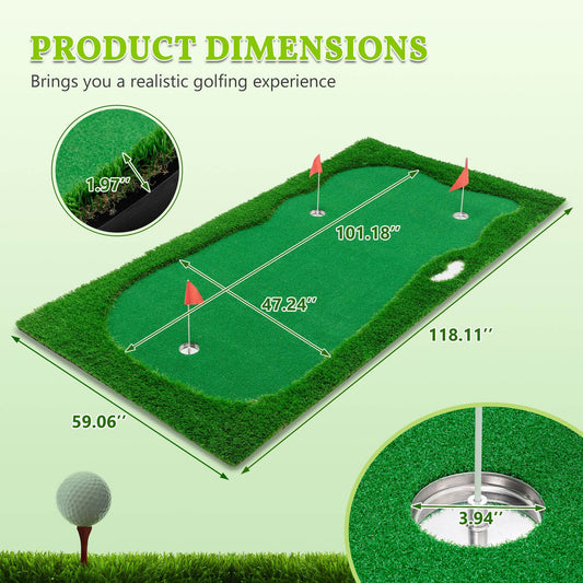 US Local 10x5 FT Golf Putting Green, Golf Training Mat With High-quality Turf, 3 Holes, 3 Flags And Cups For Indoor Outdoor