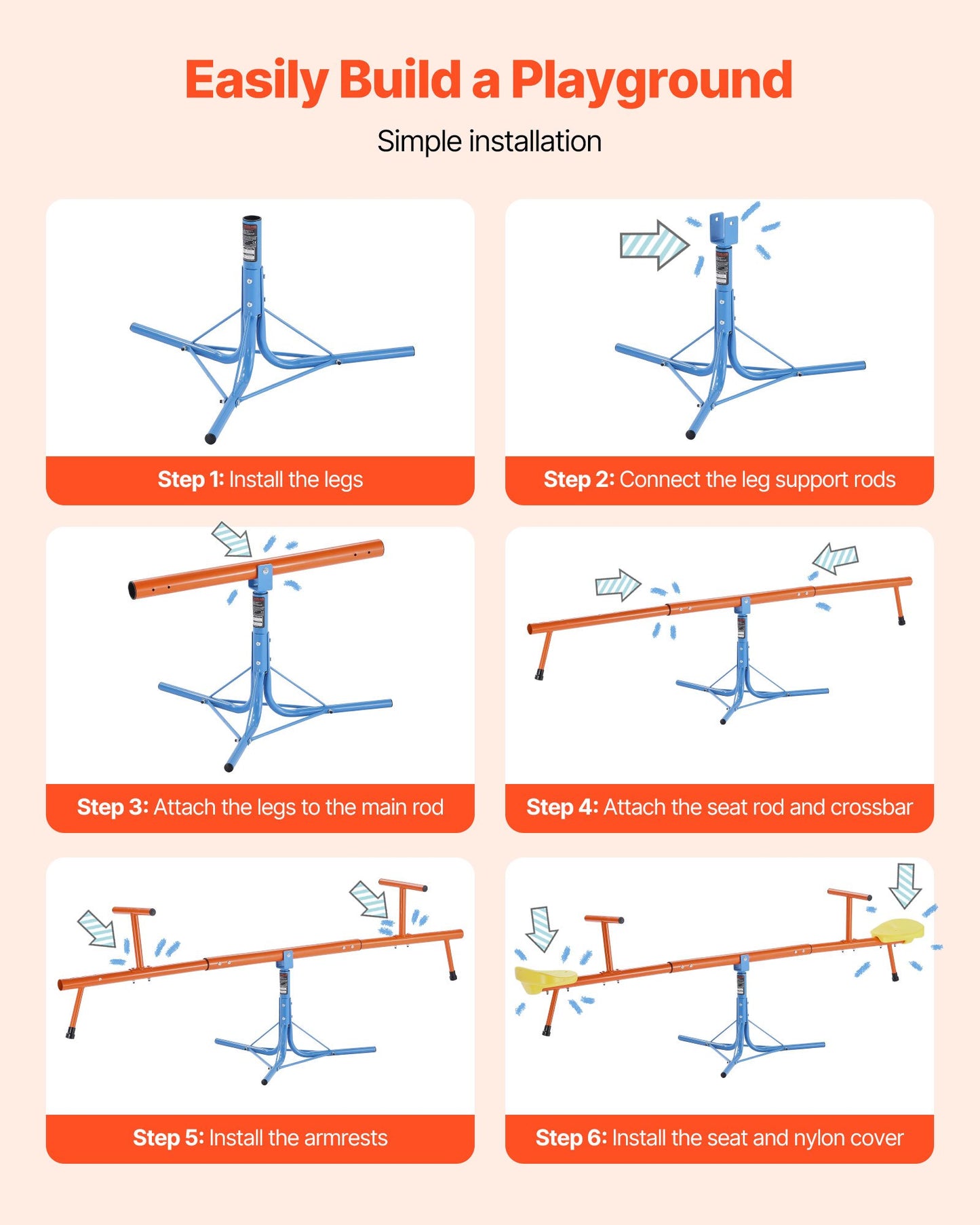 US Local Kids Seesaw 100 Lbs Capacity 360 Degrees Rotating Teeter Totter Aged 3+