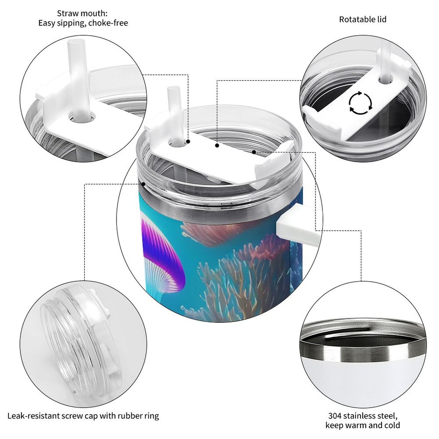 PHDT00040 POD US Local Tumbler 40 oz Large Capacity Car Cup Jellyfish, Dreams, Ocean