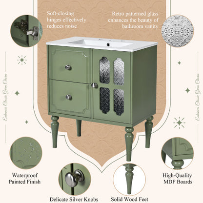 US Local Vintage Style 30inch Bathroom Vanity With Ceramic Sink Combination