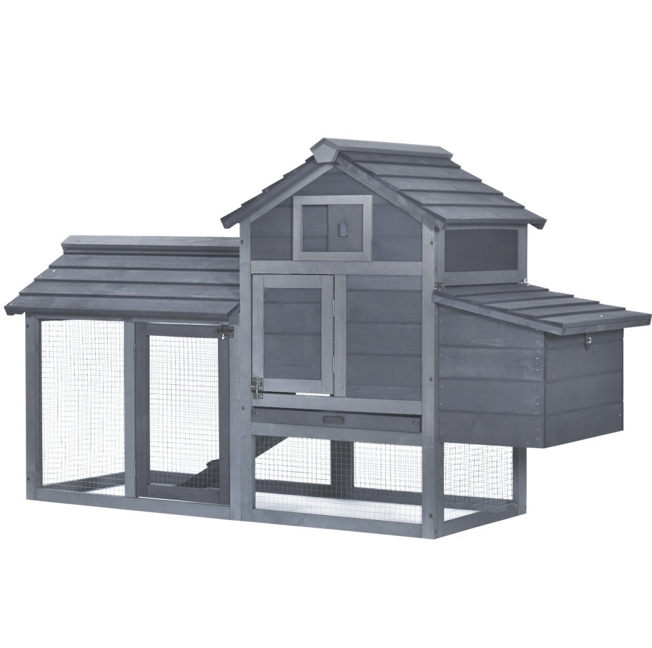 US Local Chicken Coop Kit 59 Outdoor Solid Wood Enclosed House Ventilation Gray